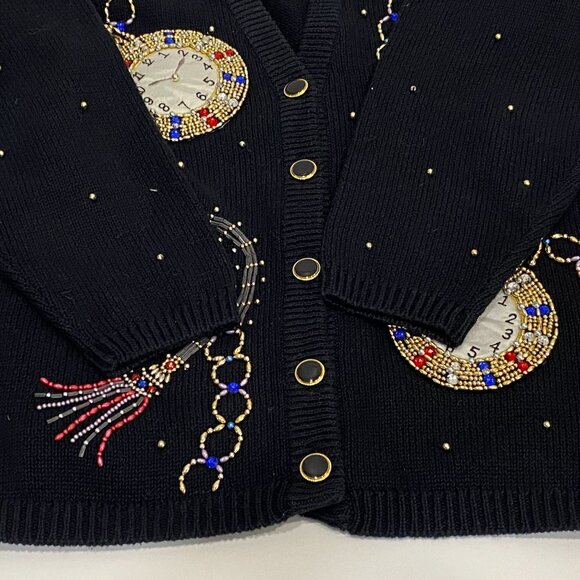 Vintage Contessa Visconte Pocket Watch Cardigan Sweater Size L Beaded Festive - Picture 7 of 7